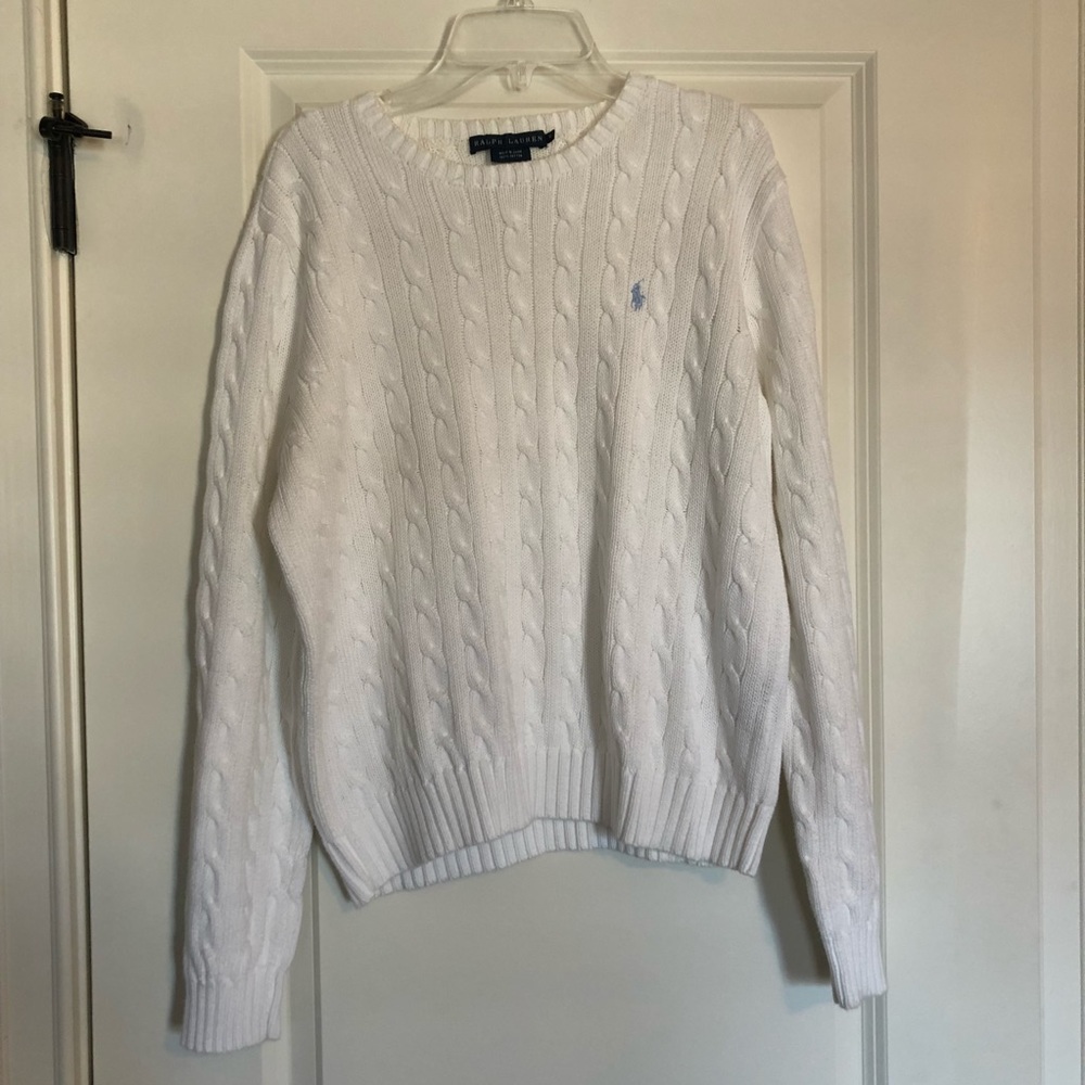 White Cable Knit Polo Sweater